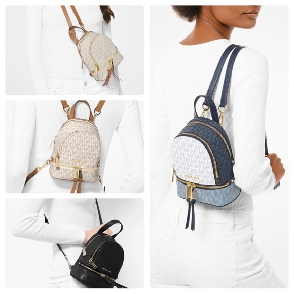 Michael Kors Rhea Mini Color-Block Logo Backpack Blue chambray Navy - Picture 4 of 9